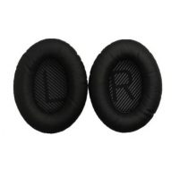 Náhradné kožené náušníky pre slúchadlá Bose QuietComfort 2, 15, 25 a 35 - Čierne s čiernym vnútrom