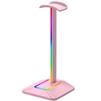 Podsvietený RGB stojan na slúchadlá s portami USB - Ružový