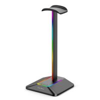 Podsvietený RGB stojan na slúchadlá s portami USB - Čierný