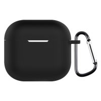 Silikónové púzdro pre Airpods 4 s karabínou - Čierna