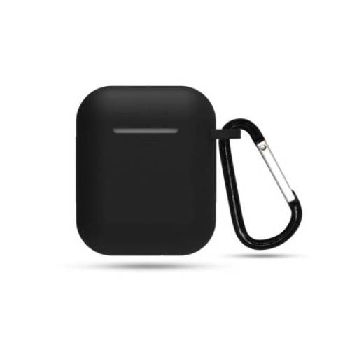Foto - Silikónové púzdro pre Airpods 1 a 2 s karabínou - Čierna
