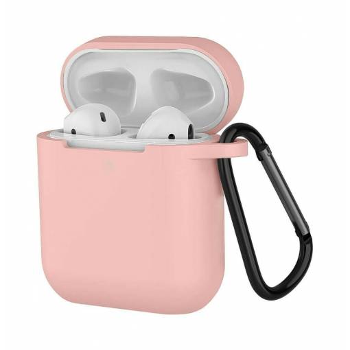 Foto - Silikónové púzdro pre Airpods 1 a 2 s karabínou - Ružová