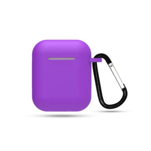 Foto - Silikónové puzdro pre Airpods 1 a 2 s karabínou - Fialová