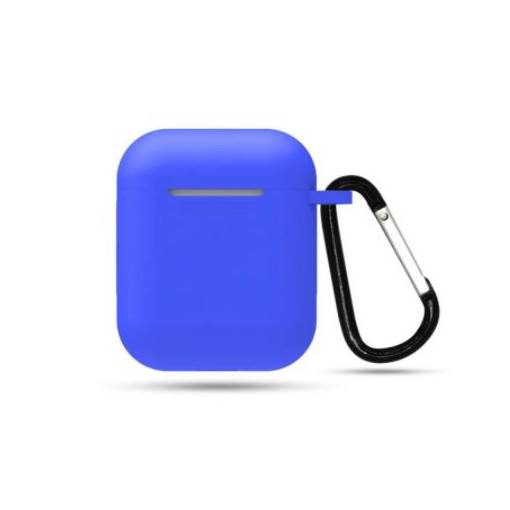 Foto - Silikónové púzdro pre Airpods 1 a 2 s karabínou - Modrá