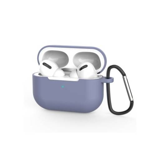 Foto - Silikónové púzdro pre Airpods Pro s karabínou - Sivo modrá