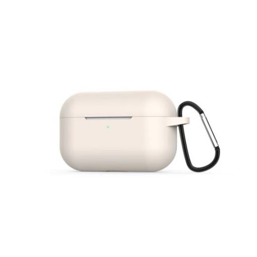 Foto - Silikónové púzdro pre Airpods Pro s karabínou - Béžová
