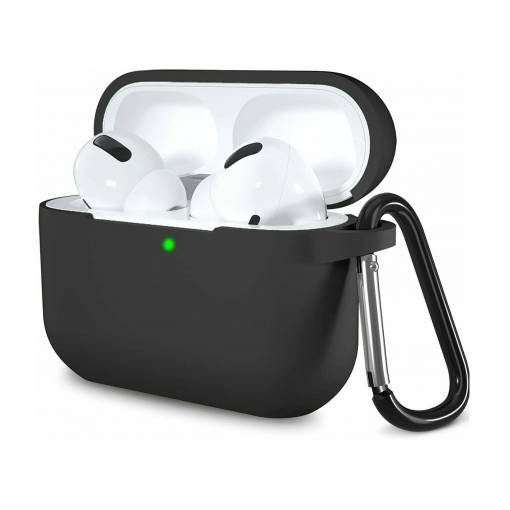 Foto - Silikónové púzdro pre Airpods 3 s karabínou - Čierna