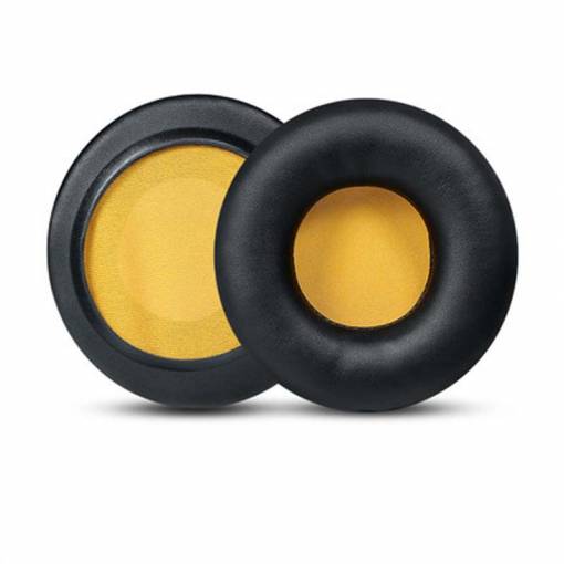 Foto - Náhradné kožené náušníky pre slúchadlá Skullcandy HESH 1 a 2 - Čierne so žltým vnútrom
