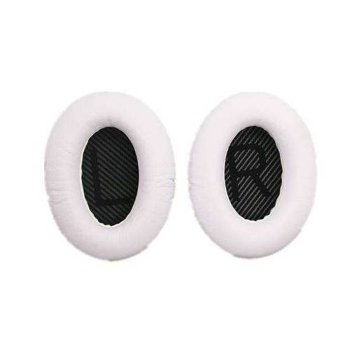 Foto - Náhradné kožené náušníky pre slúchadlá Bose QuietComfort 2, 15, 25 a 35 - Biele s čiernym vnútrom