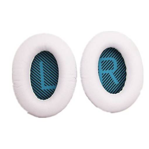 Foto - Náhradné kožené náušníky pre slúchadlá Bose QuietComfort 2, 15, 25 a 35 - Biele s modrým vnútrom