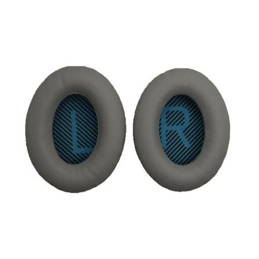 Foto - Náhradné kožené náušníky pre slúchadlá Bose QuietComfort 2, 15, 25 a 35 - Tmavo sivé s modrým vnútrom