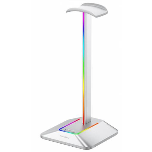 Foto - Podsvietený RGB stojan na slúchadlá s portami USB - Biely
