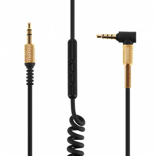 Foto - Audio kábel Aux 3,5 mm pre slúchadlá Marshall Major - Čierny, krútený s mikrofónom