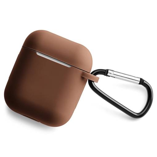 Foto - Silikónové puzdro pre Airpods 1 a 2 s karabínou - Hnedá