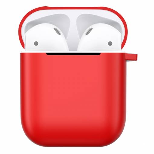 Foto - Matný plastový obal s karabínou pre Airpods - Červená